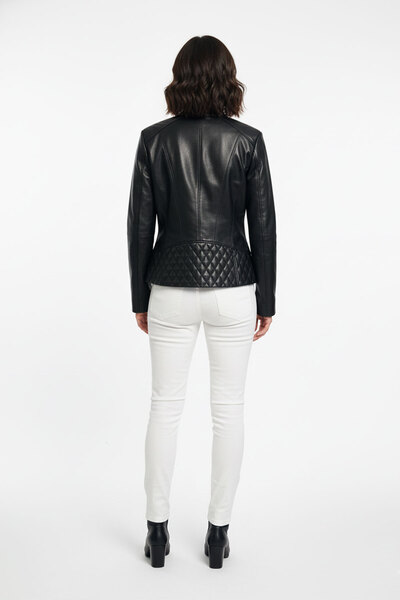 Deriderim Black Latina Short Zippered Women's Genuine Leather Coat