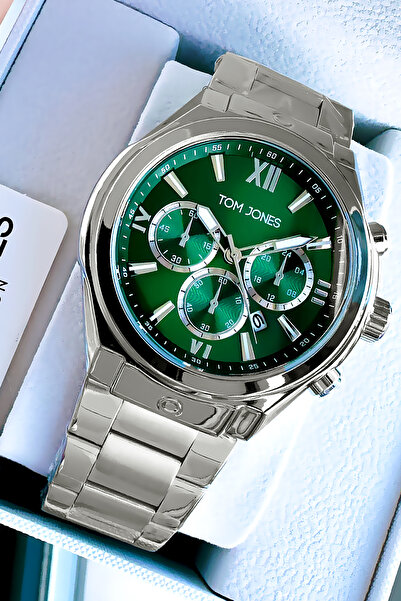 Tom Jones ساعة يد رجالية 3 ATM مقاومة للماء لون أخضر سيليكون كوردون + سوار TJ...