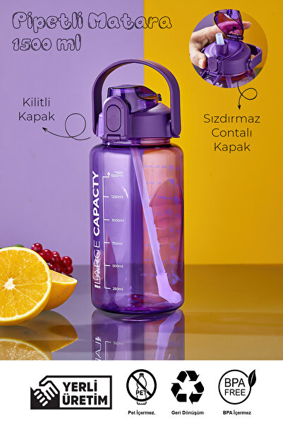 Espas Home زجاجة مياه رياضية (1.5 لتر) |   مع مصاصة، مانعة للتسرب، محمولة، غط...