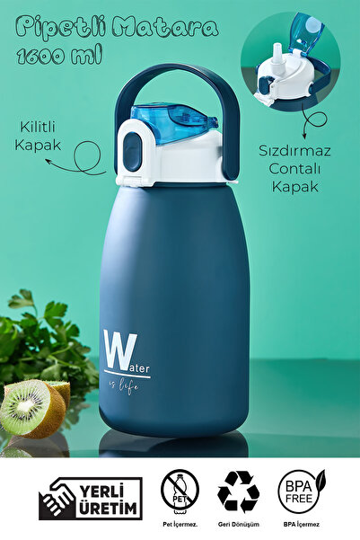 Mefa Mutfak زجاجة مياه مع مصاصة ومقبض - زجاجة مياه بغطاء قفل/لاستخدام المكتب ...