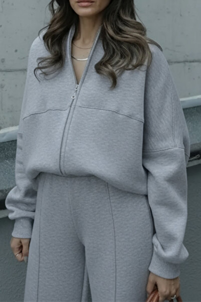 ruNadeS Women's Trend Flared Ç piped Bomber Zippered Tracksuit Set