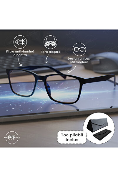 LittleDomi Blue Light Blocking Computer & Gaming Glasses, Anti-Reflective, Folding Case, Black