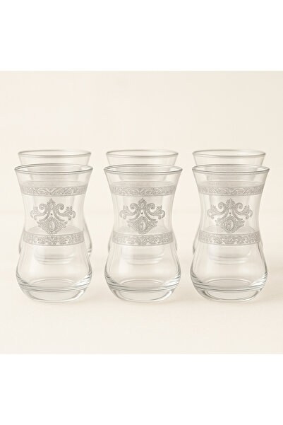 esdekor Bohemia Crystal Crystal Glass 6-Piece Tea Cup Set Silver Gilded Tulip...
