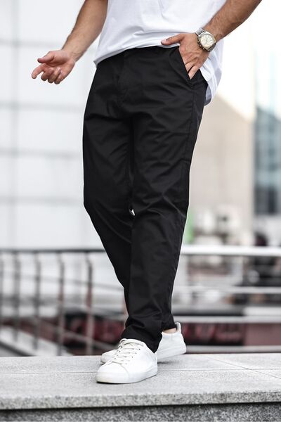 comstar Men's Wide Leg High Waist Basic Black Baggy Trousers