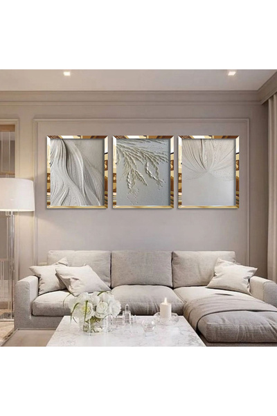 KOLAJTASARIM Σετ ζωγραφικής με κορνίζα 3 τεμαχίων μοντέρνας τέχνης τοίχου από χρυσό πλεξιγκλάς