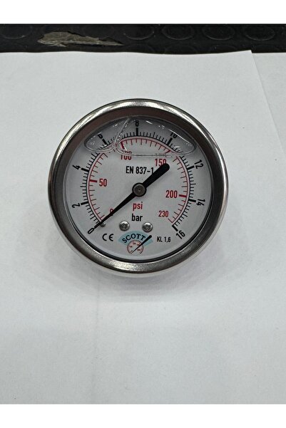 SCOTT Ø 100 mm Gliserinli Tip Manometre 1/2'' Arkadan Bağlantı Ön Flanş 304 I...
