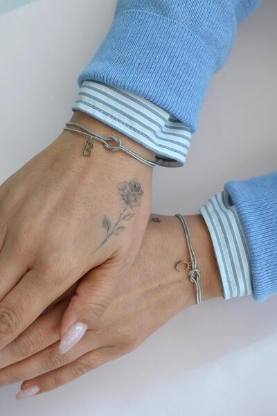 Sacce Scarves&Accessories Harfli Aşk Düğümü Bileklik – İkili Çelik Set | İsim...