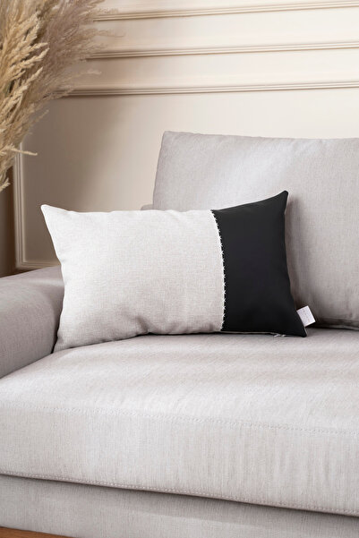 Koza Home Ivy Leather Detailed Black Throw Pillow Cover 30X50 2547