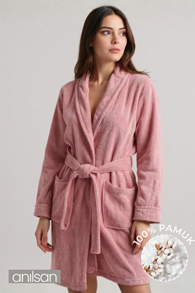 Anılsan 100% Cotton Unisex Dusty Rose Bathrobe - Şalyaka Hotel Bathrobe, Ideal for Spa, Suitable for Daily Use