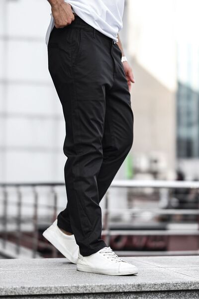 comstar Men's Wide Leg High Waist Basic Black Baggy Trousers