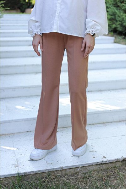 Butik İspanyol Paça Crep Pantolon-050-camel