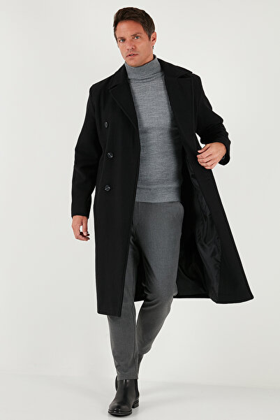 Buratti Volný střih, dvouřadý límec, dlouhý podšitý kabát s kashmírovou podšívkou, pánský kabát KABAN 681003