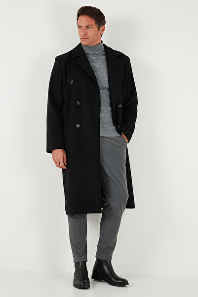 Buratti Volný střih, dvouřadý límec, dlouhý podšitý kabát s kashmírovou podšívkou, pánský kabát KABAN 681003
