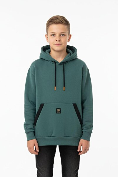 NEWKİDS Момчешка суитшърт с качулка, джоб тип кенгуру, подплатена с шерпа, 100% памук, 3-слойна