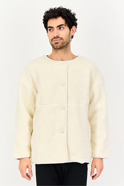 Reebok جاكيت رياضي رجالي قابل للعكس للأنشطة الخارجية، كريمي