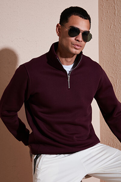 Buratti Cotton Regular Fit Half Zipper Stand Collar Sweat Men's Sweat 59052592