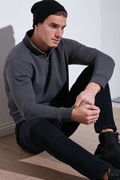 Buratti Ανδρικό φούτερ από βαμβακερό ύφασμα Regular Fit με μισό φερμουάρ και όρθιο γιακά SWEAT 59052592