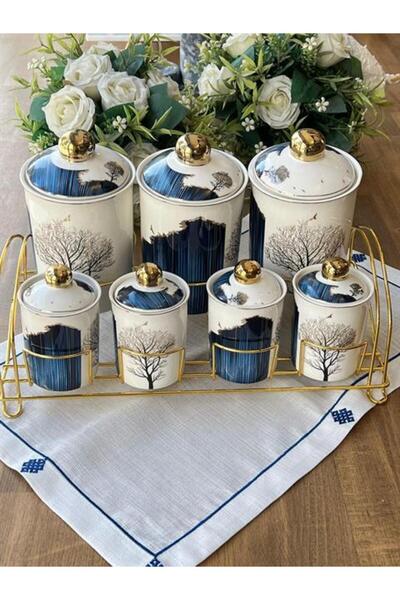 ROSSEV مجموعة Blue Dream مكونة من 7 قطع مع حامل ووعاء توابل