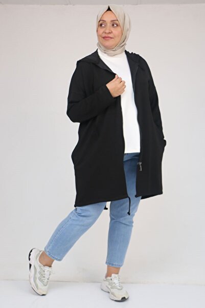 Eslina 53053 Plus Size Skirt Oval Cut Modal Jacket - Black