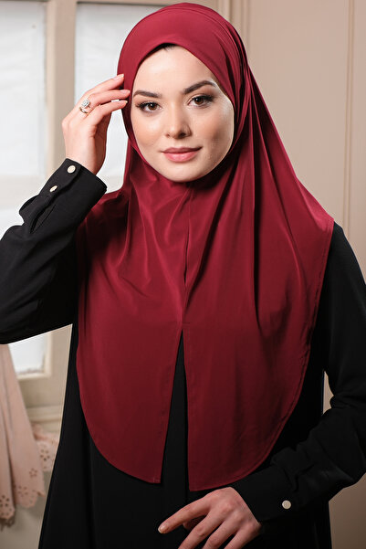 HÜRREM BONE Roșu Claret, practic, gata de fabricație, eșarfă hijab interconec...