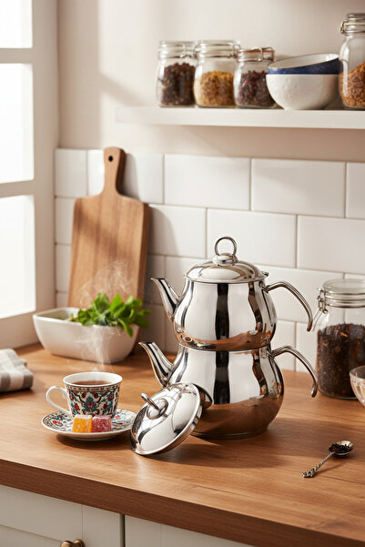 Bambum طقم إبريق شاي سادة بمقبض فولاذي
