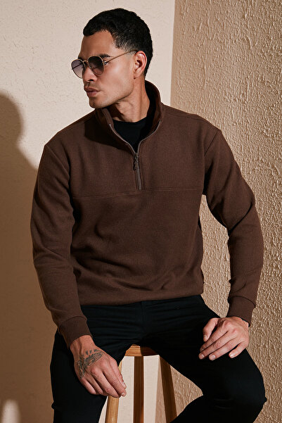 Buratti Ανδρικό πουλόβερ με ρυθμισμένο τύπο βαμβακερό με μισό φερμουάρ και όρθιο γιακά 456112