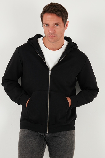 Buratti Pánská mikina Regular Fit s kapucí, zapínáním na zip, vnitřním chlupem a měkkým žebrováním, zimní mikina SWEAT 5905340