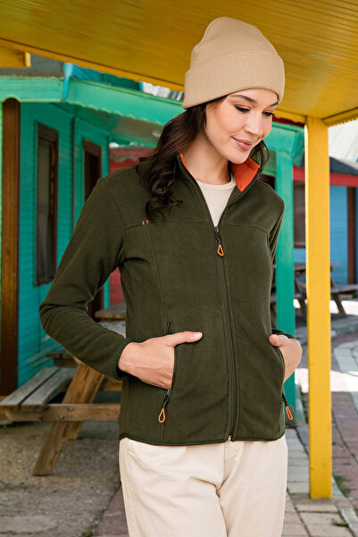 Lela Stand Collar Zippered Pocket Fleece Cardigan Women5907002