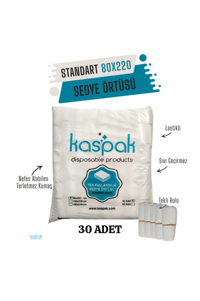 kaspak Tek Kullanımlık Standart 80x225 Sedye Örtüsü 30'lu Eko Paket