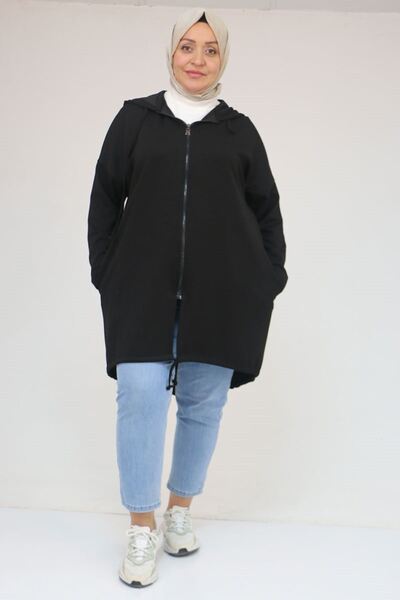 Eslina 53053 Plus Size Skirt Oval Cut Modal Jacket - Black