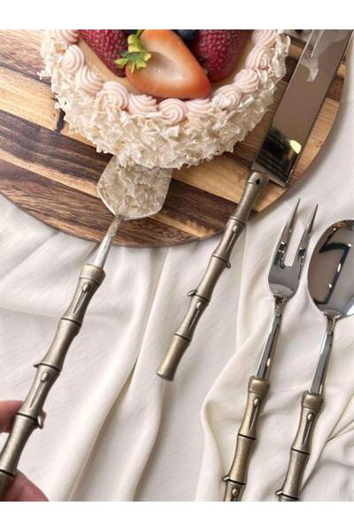 ROSSEV Antiq Serving Presentation Spoon Set with Bamboo Handle 5 Pieces