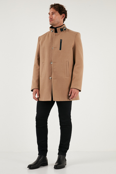 Buratti Slim Fit Buttoned Stand Collar Cashmere Coat Men's Coat 5840099