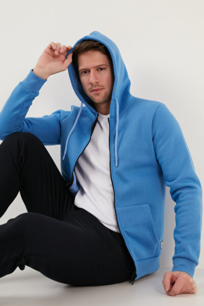 Buratti Ανδρικό φούτερ Regular Fit με κουκούλα με φερμουάρ, μαλακό εσωτερικό με χνούδι, χειμερινό φούτερ S επένδυση fleece SWEAT 5905340