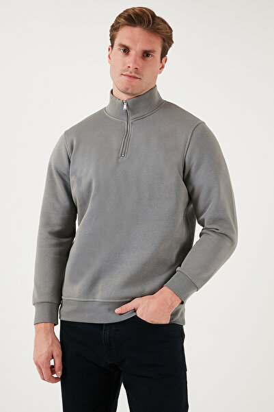 Buratti Cotton Regular Fit Half Zipper Stand Collar Sweat Men's Sweat 59052592