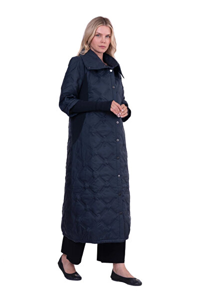 Invee Tricot Sleeves Puffy Coat Dark Blue 6378