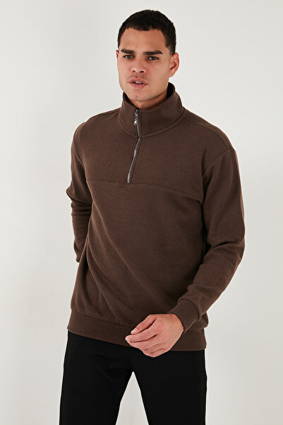 Buratti Ανδρικό πουλόβερ με ρυθμισμένο τύπο βαμβακερό με μισό φερμουάρ και όρθιο γιακά 456112