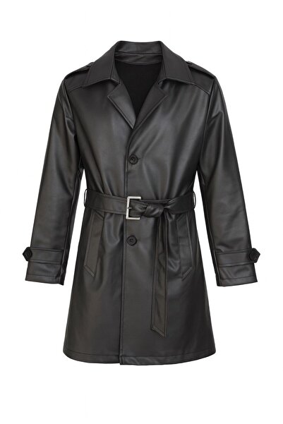 BASEL.CO Premium İçi Kürklü Slim Fit Kuşaklı Deri Trençkot -Şık ve Sıcak Tasarım