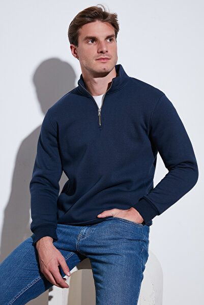 Buratti سويت شيرت رجالي من القطن بقصة عادية وياقة مستقيمة وسحاب نصف طول 59052592