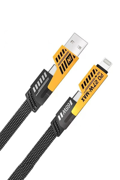 TrkTech 4'ü 1 Arada Hızlı Şarj Kablosu Type-c 65w Lightning 27w + USB ve USB-C Veri Aktarım Kablosu