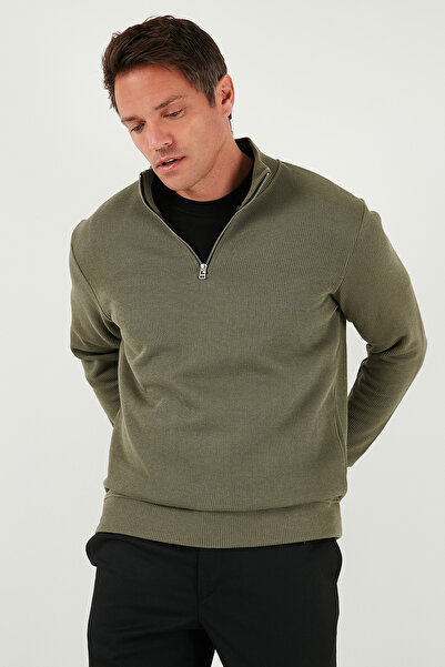 Buratti Cotton Relaxed Fit Half Zipper Crew Neck Knitted Sweat Men's Sweat 5901076