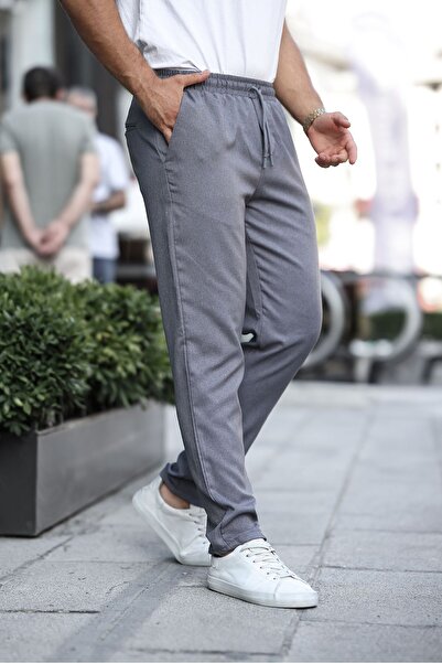 comstar Erkek Beli Lastikli Düz Paça Dar Basic Füme Pantolon