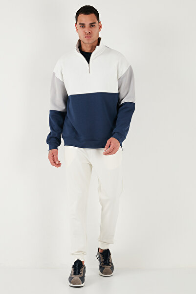 Buratti Ανδρικό φούτερ με χρωματιστό μπλοκ, κανονική εφαρμογή, μισό φερμουάρ και όρθιο γιακά 5905719