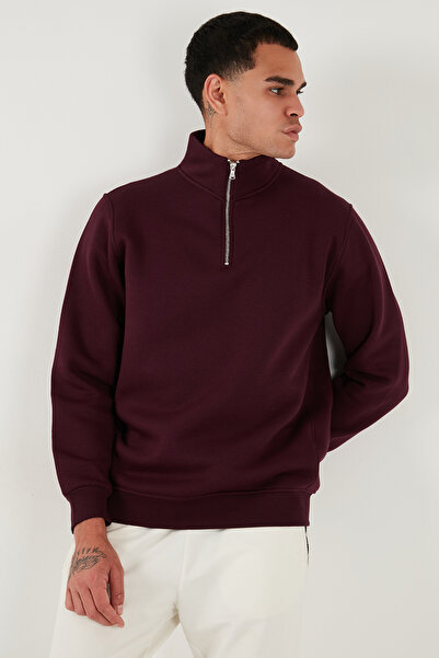 Buratti Cotton Regular Fit Half Zipper Stand Collar Sweat Men's Sweat 59052592