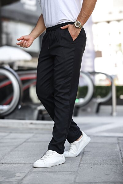 comstar Erkek Bel Lastikli Düz Paça Dar Basic Siyah Pantolon