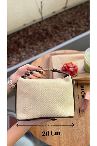 bahwar Gold Lock Linen Women's Bag Brown