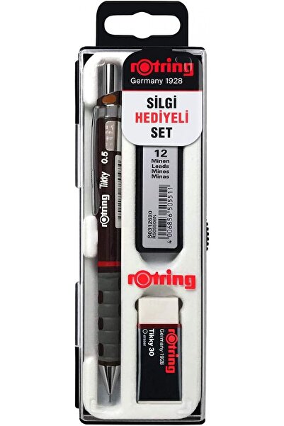 Rotring Tikky Versatil Pen + Min + Eraser 3-Piece School Set 0.5mm Burgundy