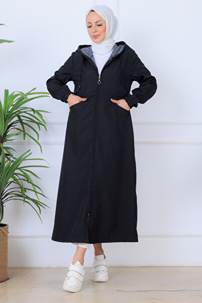 benguen Μακρύ καπάκι με σχέδιο εσωτερικά O1215 Μαύρο