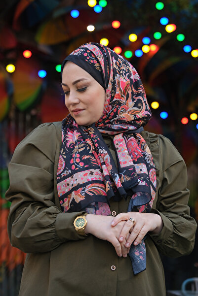 Giverny Şal din bumbac cu model negru etnic - Fibră tăiată, imprimat digital, 202114 _01