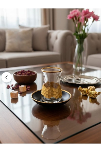 DECOSTYLE Dekorlu Mix 12 Parça 6 Kişilik Çay Takımı - Desenli Çeyizlik Cam Bardak Seti