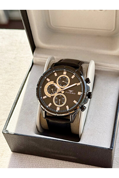 FERRO Siyah Deri Kordon Erkek Kol Saati LFM11461B-G